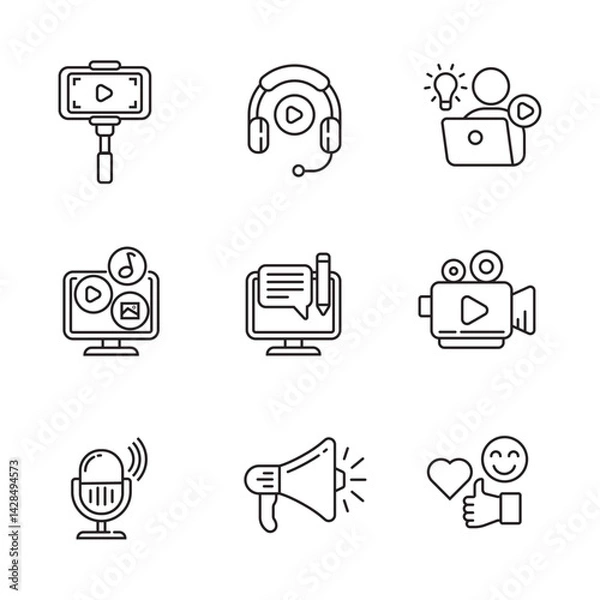Fototapeta Set of content creator icons with line style on a white background