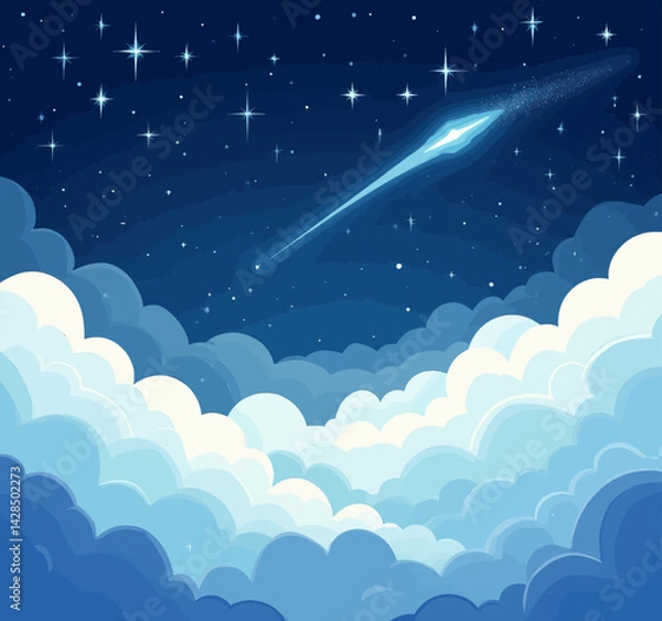 Obraz Stylized night sky with shooting star and clouds
