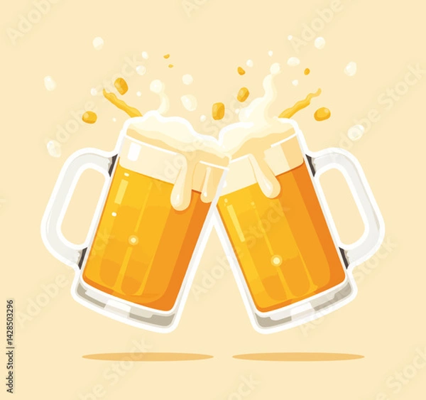 Obraz Two Frothy Beer Mugs Clinking Celebration