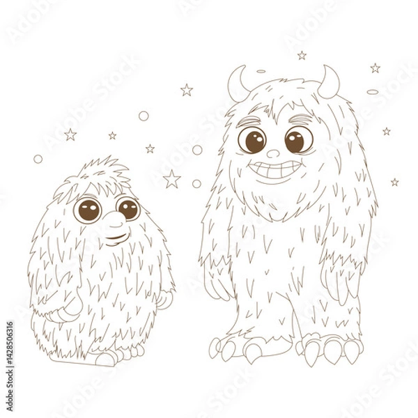 Fototapeta Coloring page monsters for kids, coloring book for children, doodle line art, learning to color