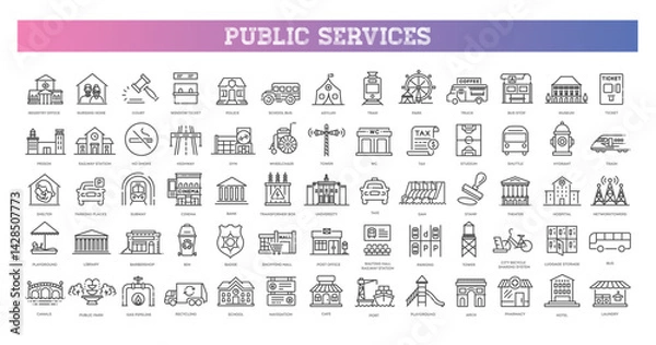 Obraz Set of outline Public Services icons