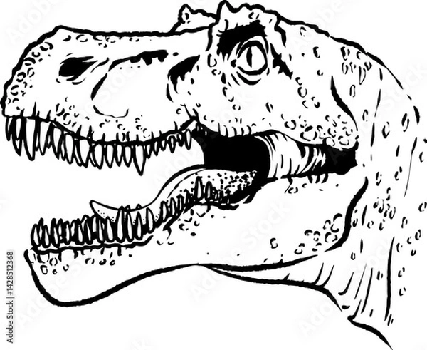 Fototapeta Prehistoric dinosaur head illustration. isolated clipart. Dangerous ancient predator, tyrannosaurus fossil design element