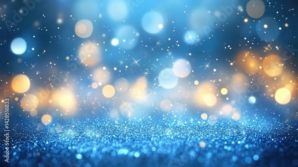 Fototapeta Light Blue Glitter Texture Background with Sparkling Bokeh and Stars