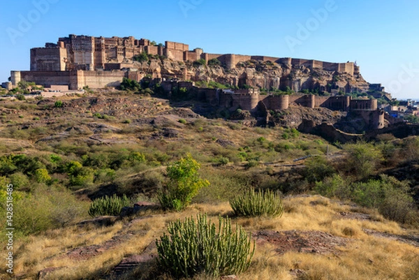 Fototapeta ラオ・ジョダ・デザート・ロック・パークから見たメヘラーンガル城塞