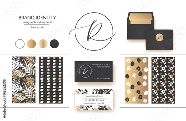 Obraz Sophisticated brand identity. Letter R line logo. Business card template included.