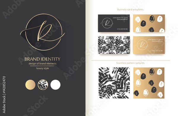 Obraz Sophisticated brand identity. Letter R line logo. Business card template included.