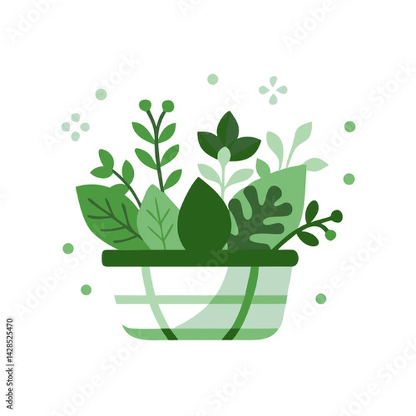Obraz Plant basket with assorted greens in flat green style
