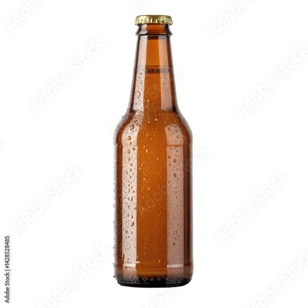 Obraz Close-up Photo of a Cold, Condensation-Covered Beer Bottle Standing Upright