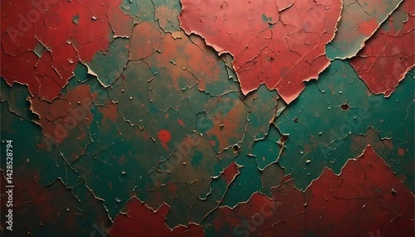Fototapeta Cracked Paint Texture with Red and Green Grunge Surface Background