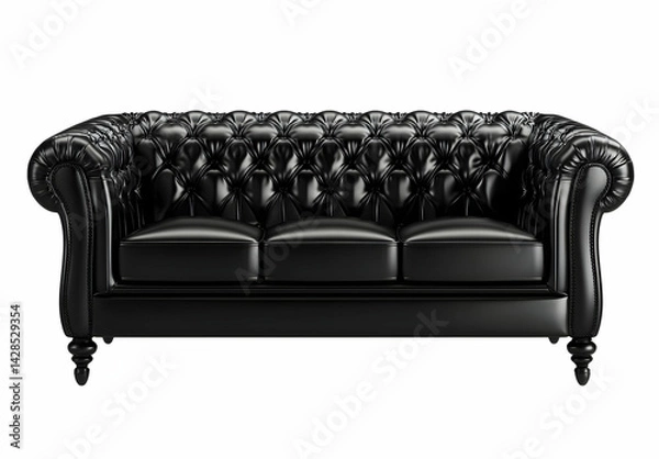 Obraz Black leather sofa isolated on a white background, vector illustration, no people, simple design, high-resolution, professional photograph. 