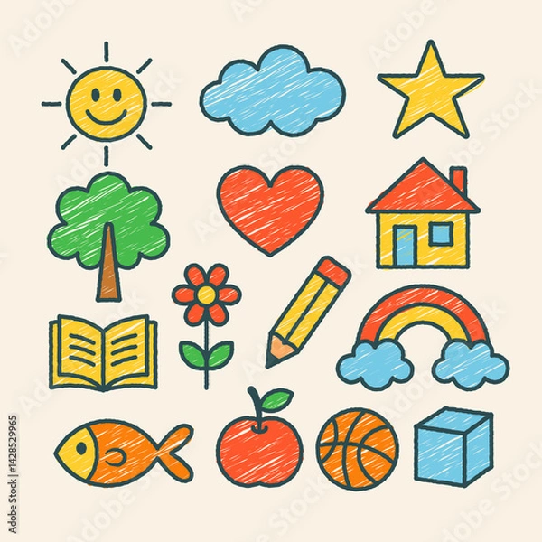 Fototapeta kids doodle vector objects set
