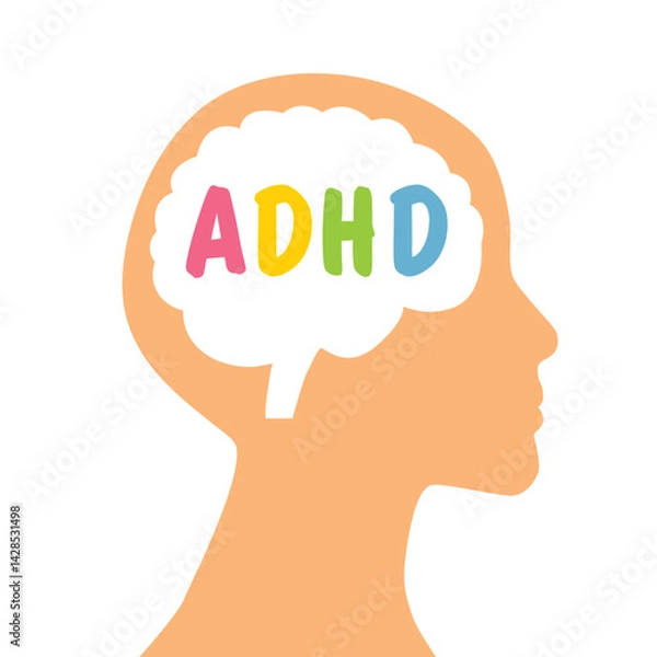 Fototapeta ADHD Attention Deficit Hyperactivity Disorder; mental health and psychology concept - vector illustration