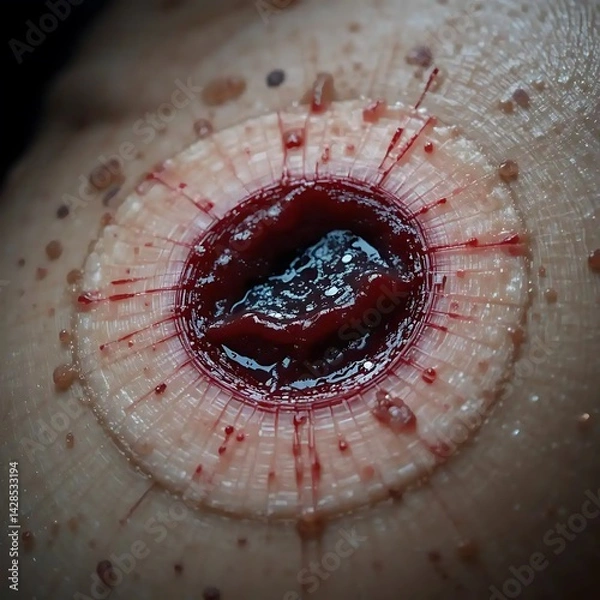 Fototapeta Examining Wound Care Closeup with Blood for Medical Documentation Display