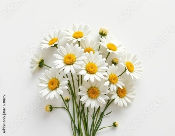 Obraz delicate cluster of daisies in a minimalist style, using white and lemon yellow tones, fine outlines, spacious composition, serene design, high resolution