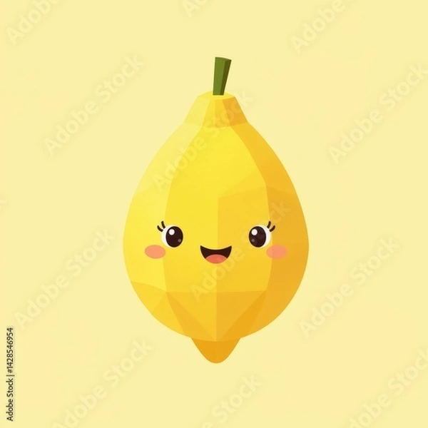 Obraz Cheerful geometric lemon character with expressive features against a soft yellow background Generative AI