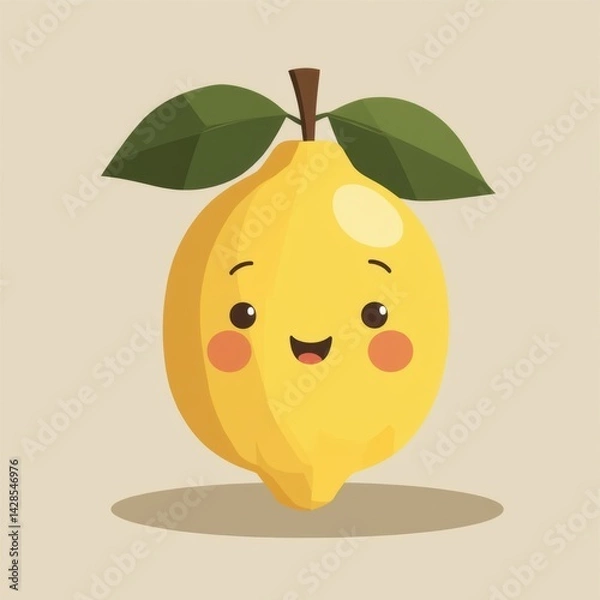 Fototapeta Whimsical cartoon lemon with a cheerful expression and playful charm, designed to brighten any space or project Generative AI