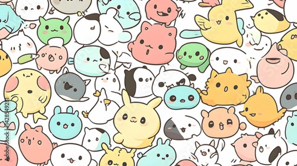Fototapeta Playful Animal Faces Pattern