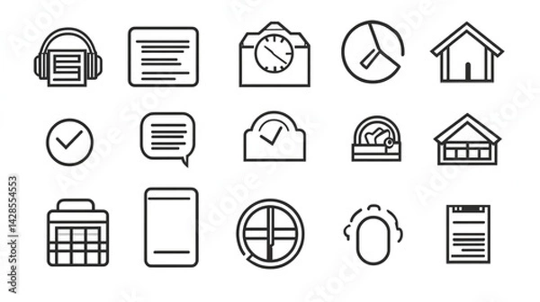 Fototapeta Set of minimalist vector icons for contact us page, business technology website elements with simple shapes on white background.