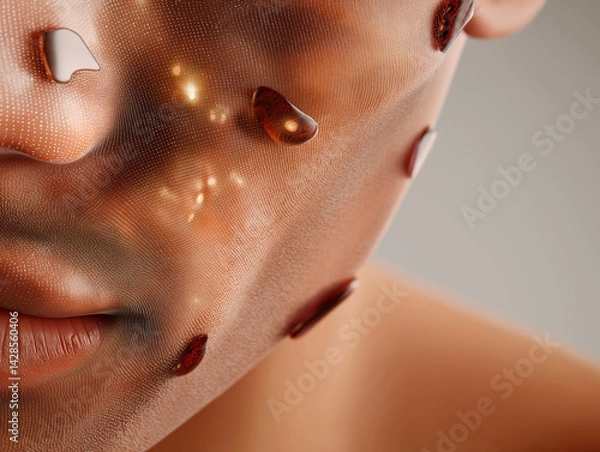 Fototapeta Concept art of next-gen artificial skin with bio-electronic interfaces. Merges synthetic materials with organic textures for medical innovation..