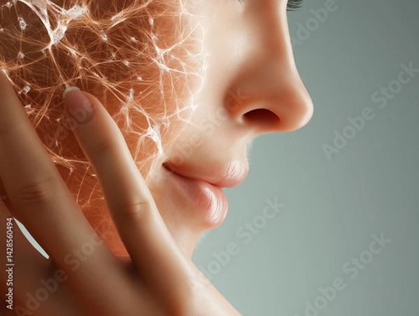 Fototapeta Concept art of next-gen artificial skin with bio-electronic interfaces. Merges synthetic materials with organic textures for medical innovation..