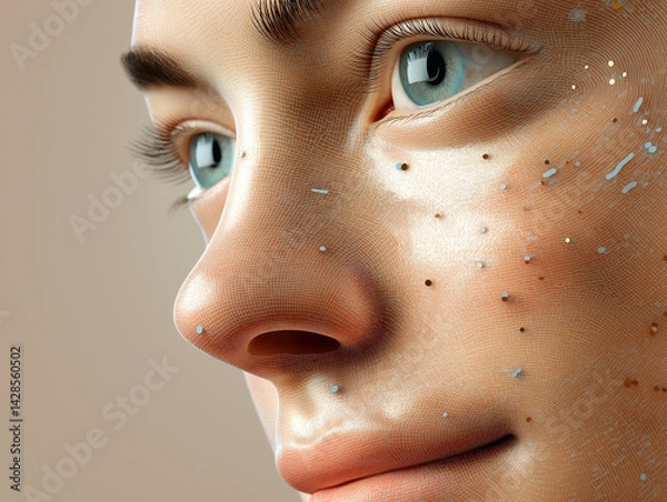 Fototapeta Concept art of next-gen artificial skin with bio-electronic interfaces. Merges synthetic materials with organic textures for medical innovation..