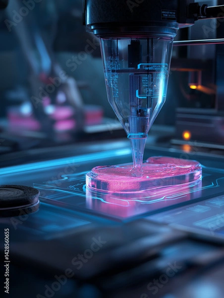 Fototapeta Advanced 3D bioprinter producing artificial skin grafts for medical use. 