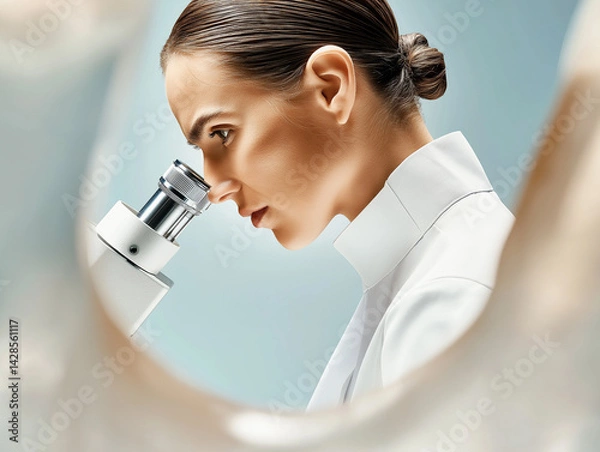 Fototapeta Researcher analyzes artificial skin samples in high-tech lab. Represents innovation in dermatology and tissue engineering for medical applications.