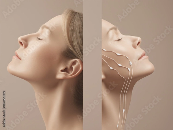 Fototapeta Side-by-side comparison of damaged skin and post-treatment results with lab-grown grafts. Highlights medical advancements in wound regeneration.