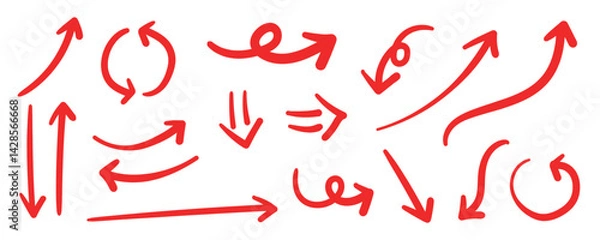 Obraz 手書きベクター矢印セット赤