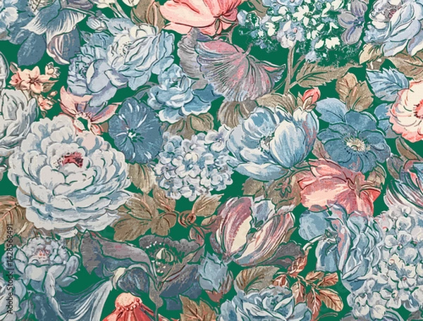 Fototapeta Seamless Floral and Leaf Pattern with Elegant Textures