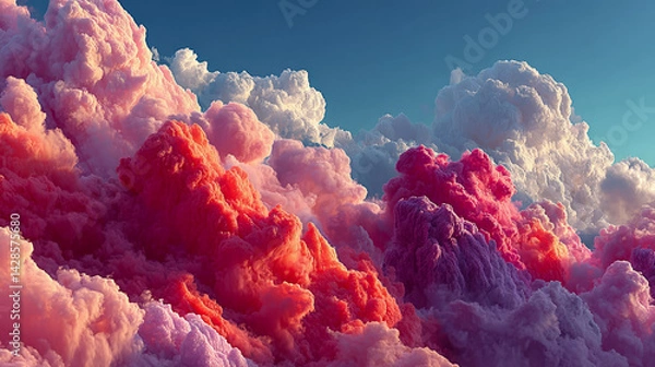 Fototapeta Mesmerizing pink cloud in minimalistic sky, pink clouds background