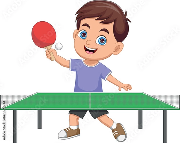 Obraz Cute boy playing table tennis cartoon