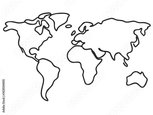 Fototapeta Minimalist Line Map of the World Globe for Travel, Education, and Geographical Designs