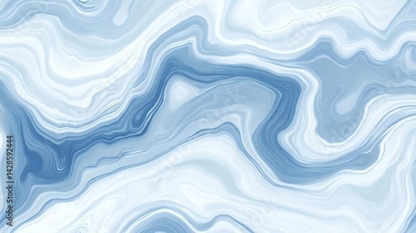 Fototapeta Intricate, flowing patterns of light blue and white marble-like texture.