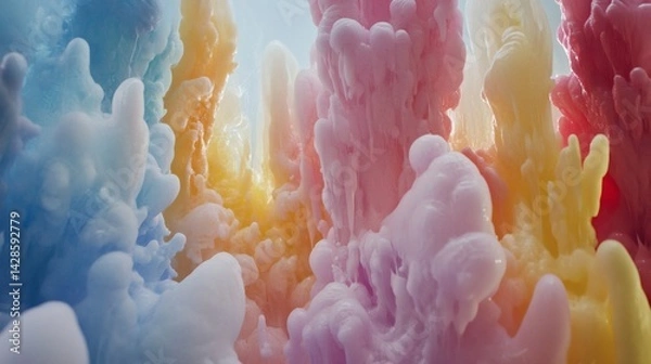 Fototapeta Vibrant abstract display of multicolored bubbling liquids.