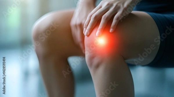Fototapeta Close-up view of a person experiencing knee pain.