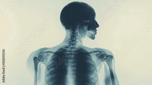 Fototapeta X-ray image of a human torso, highlighting skeletal structure.