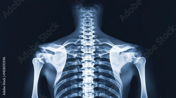 Fototapeta X-ray image displaying the skeletal structure of the upper human body.