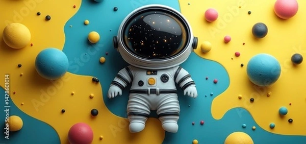 Obraz Cosmic Dreamer: A Tiny Astronaut's Journey Among Colorful Planets
