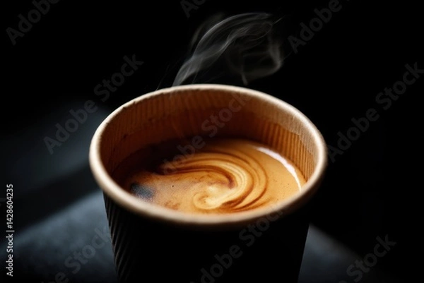 Fototapeta Freshly brewed espresso coffee with rich crema and rising steam

