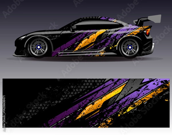 Fototapeta Car wrap design vector. Graphic abstract stripe racing background designs for vehicle, rally, race, adventure and car racing livery	