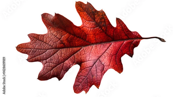 Obraz Red Oak Leaf Macro Detailed Fall Foliage, Rustic Seasonal Texture.