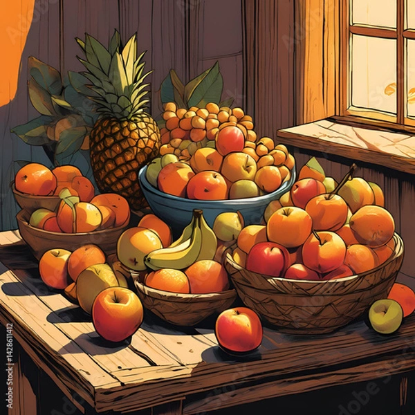 Fototapeta Ilustração de frutas