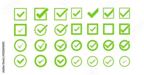 Obraz Green Check Mark Icons - High-Quality Vector Graphics for Web Design, UI, Approval, and Verification