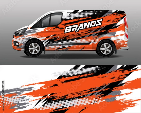 Fototapeta Car sticker. Abstract background for car brand sticker in orange and gray colors. Car branding. Car design development for company.