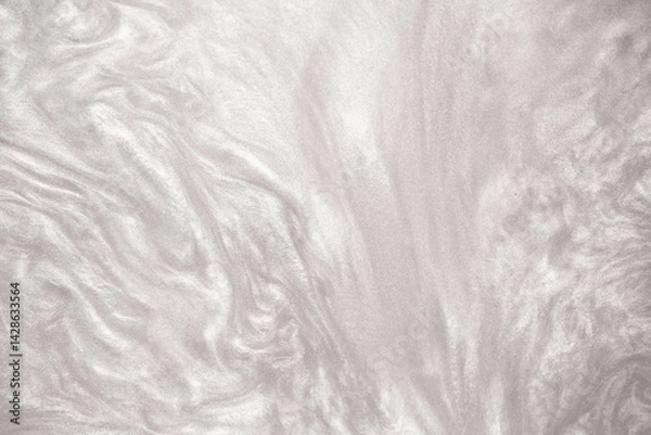 Obraz Shimmering silver abstract background. Liquid glitter paint texture waves and swirls. Beautiful shiny white glitter texture. Metallic silver paint close-up as a holiday background.