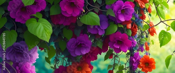 Fototapeta Colorful vine with flowers and fruits hangman generative AI