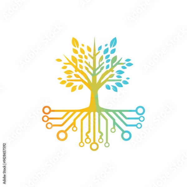 Fototapeta Abstract Technology Tree Symbolizing Growth and Innovation in Digital Connectivity