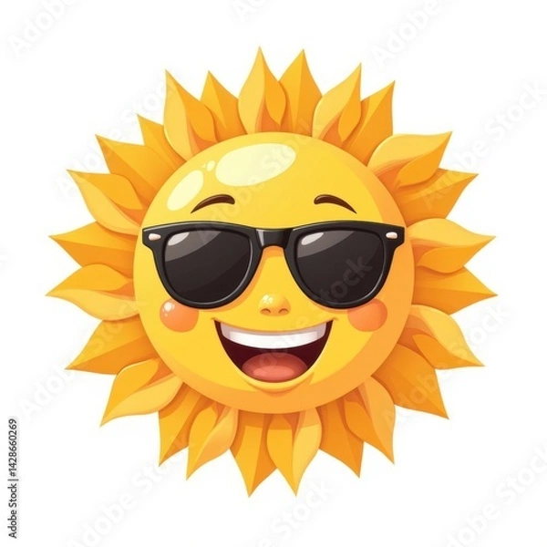 Obraz Bright sun with sunglasses radiating joy on a cheerful summer day, spreading warmth and happiness for everyone around Generative AI