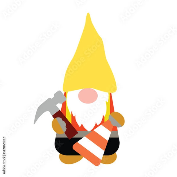 Obraz Cute cartoon building worker gnome
